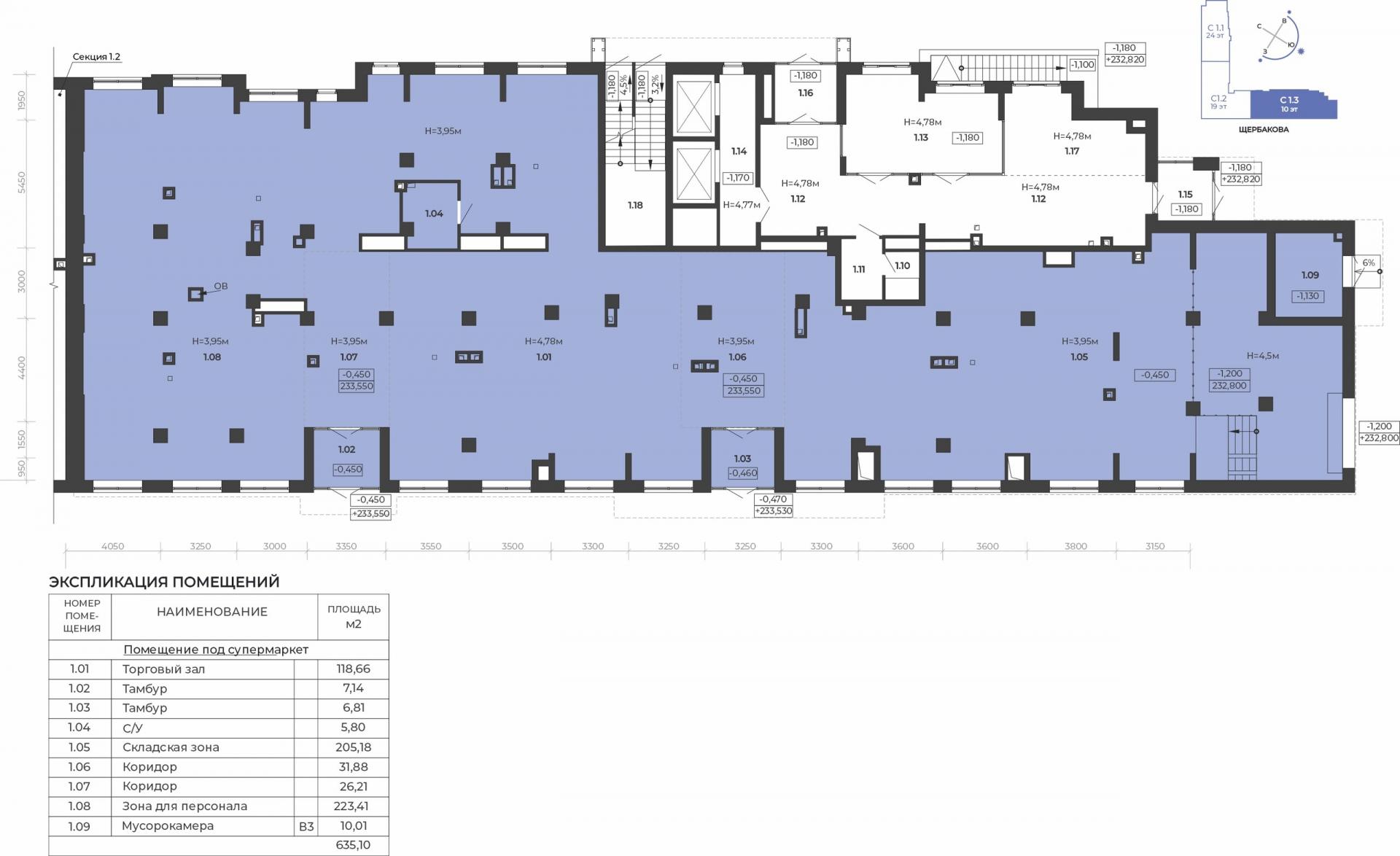 Торговые, 635.1 м², цена: 101 616 000 ₽ (160 000 ₽/м²), г. Екатеринбург, ул. Щербакова, д. -, корпус Секция 3, №8, («СКМ Ривер»), этаж: 1/9